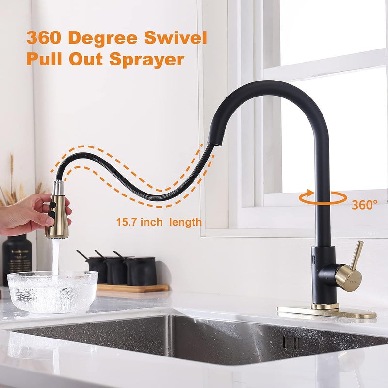 Keer Touchless Kitchen Faucet with Pull Down Sprayer, Motion Sensor Kitchen Faucet with Kitchen Soap Dispenser, Single Handle High Arc Pull Out Faucet for Kitchen Sink,Black and Polished Chrome - Image 5